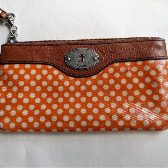 Fossil Polka Dot Wristlet Orange Key-per Wallet - Picture 2 of 10